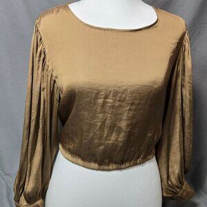 Aakaa Women’s Bronze Cropped Silk-Like Top – Size Medium